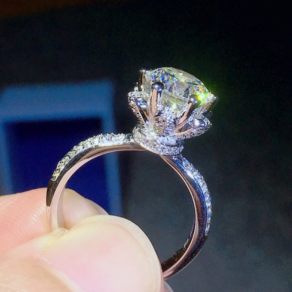 *NEW 3CT Diamond Flower 925 Sterling Silver Ring